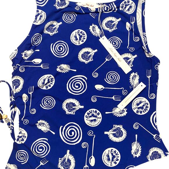 New Lisa Says Gah Erin Tank Top Asymmetrical Ruched in Blue Caviar Dreams Print - Picture 4 of 13